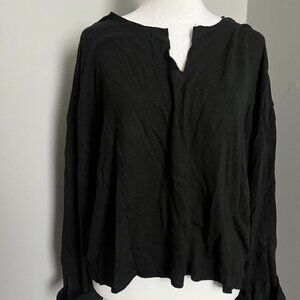 ZSupply Black loose-fitting long-sleeve top - deep V-neck - rolled cuffs Size M